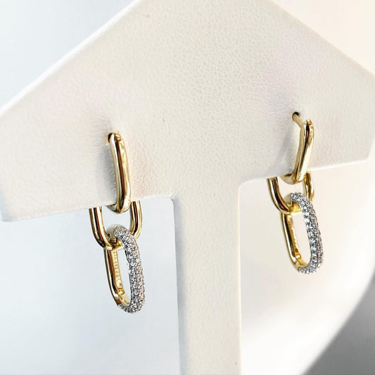 14K Yellow Gold Diamond Paperclip Link Horseshoe Earrings 36/100CTW