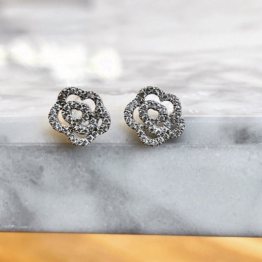 14K Yellow Gold Diamond Petite Flower Stud Earrings 24/100CTW