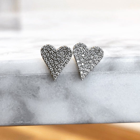 14K Small Pavé Diamond Heart Stud Earrings 28/100CTW