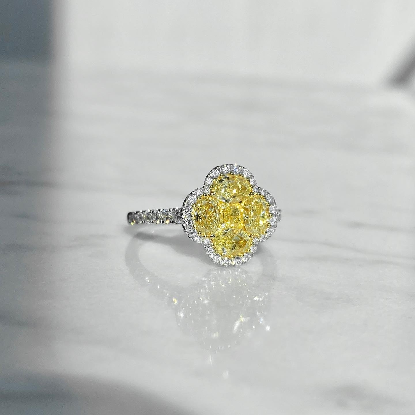 18K White and Yellow Gold Fancy Yellow Diamond "Clover" Ring