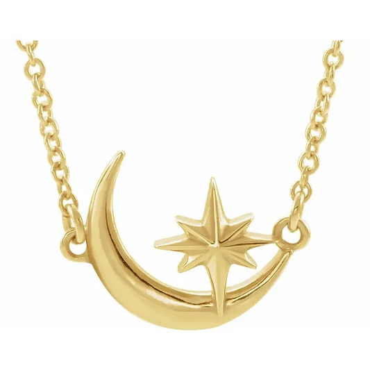 14K Moon and Star Necklace