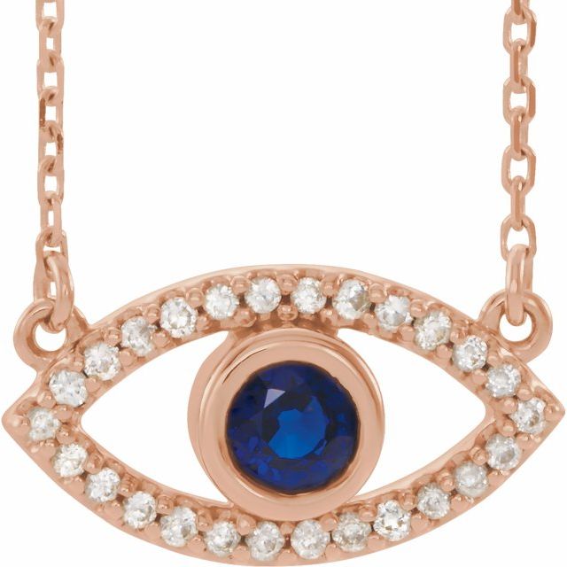 14K Rose gold Blue and White Sapphire "Evil" Eye Necklace