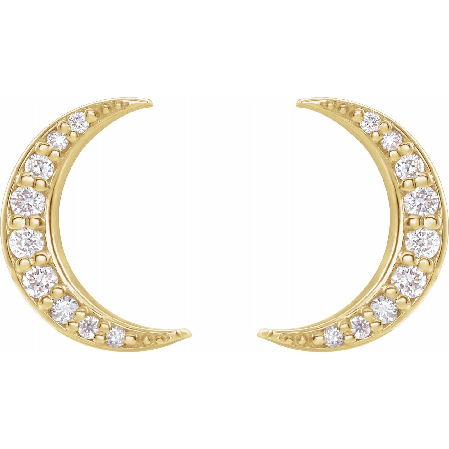 14K Yellow Gold Diamond "Crescent" Moon Stud Earrings 1/10CTW