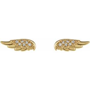 14K Yellow Gold Diamond Angel Wing Stud Earrings 03/100CTW