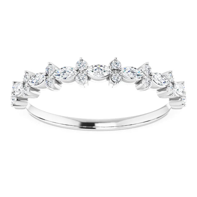 Natural Diamond Marquise and Round Anniversary Band 1/3CTW