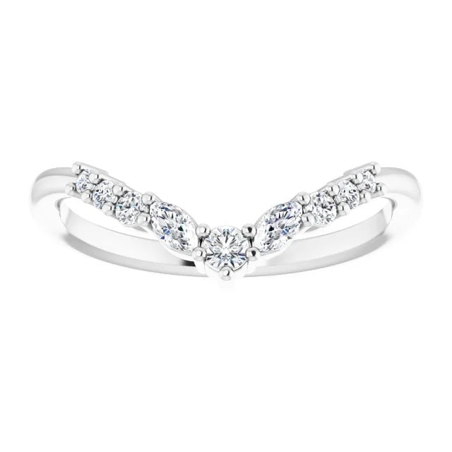 14K marquise and round diamond contour band 1/5CTW