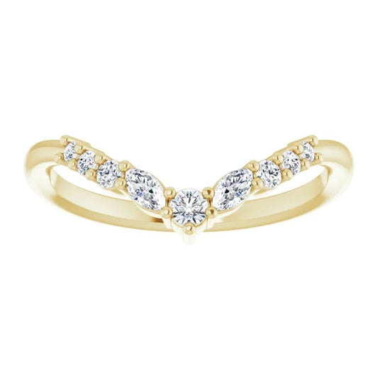 14K marquise and round diamond contour band 1/5CTW