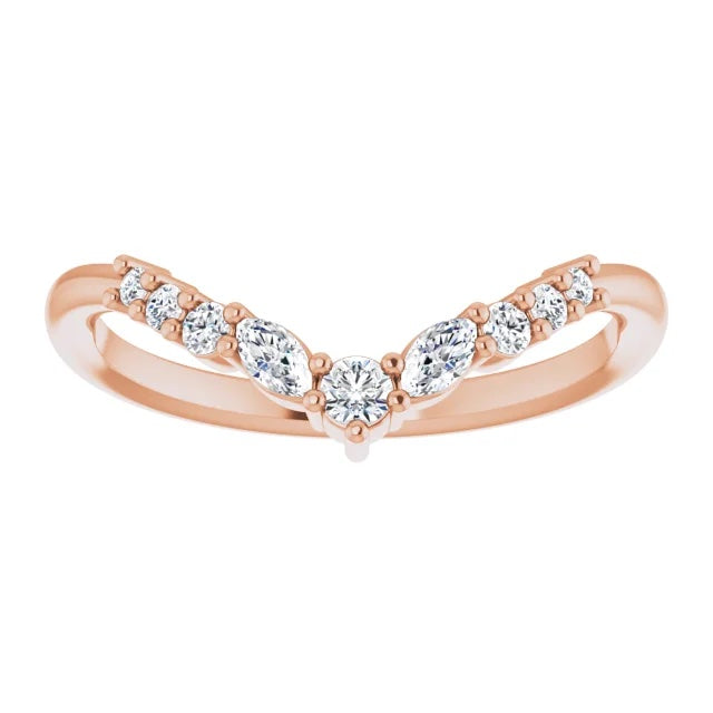 14K marquise and round diamond contour band 1/5CTW