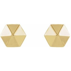 14K Yellow Gold Hexagon Stud Earrings