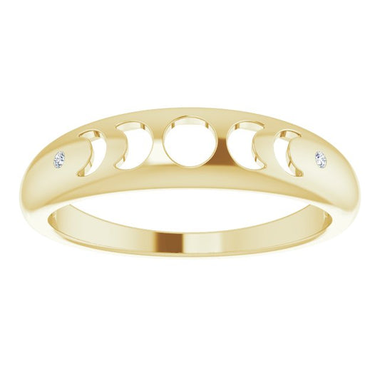 14K Moon Phase Ring with Diamond Accent Side Stones