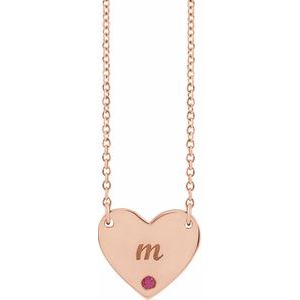 14K Engravable Heart Necklace with Accent Stone