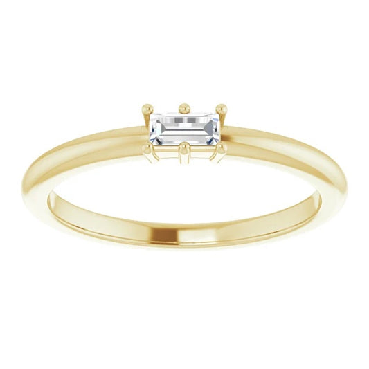 One (1) 14K Solitaire 6-prong petite 4 x 2mm natural diamond east/west set baguette shape ring