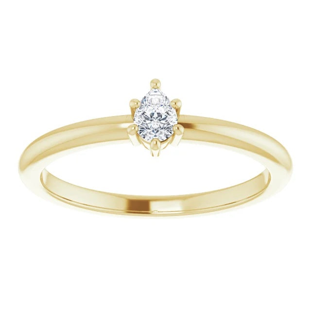 One (1) 14K Solitaire 6-prong petite 4 x 3mm natural diamond pear shape ring approximately 14/100CTW