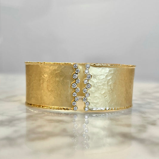 Matte Hammered Diamond Cuff Bracelet 44/100CTW