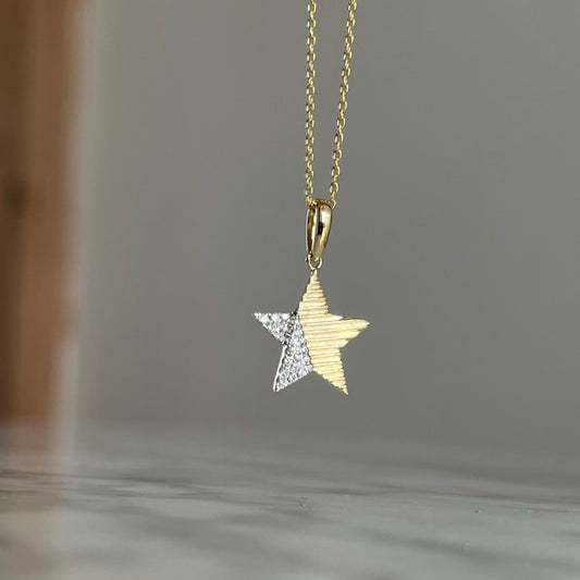 14K Two-Tone Diamond Stars and Stripes Necklace