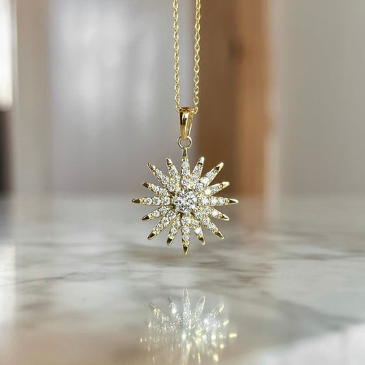 14K Yellow Gold Diamond Starburst Necklace