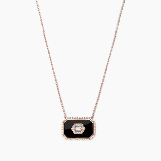 14K Gold Large Enamel Art Deco Diamond Necklace