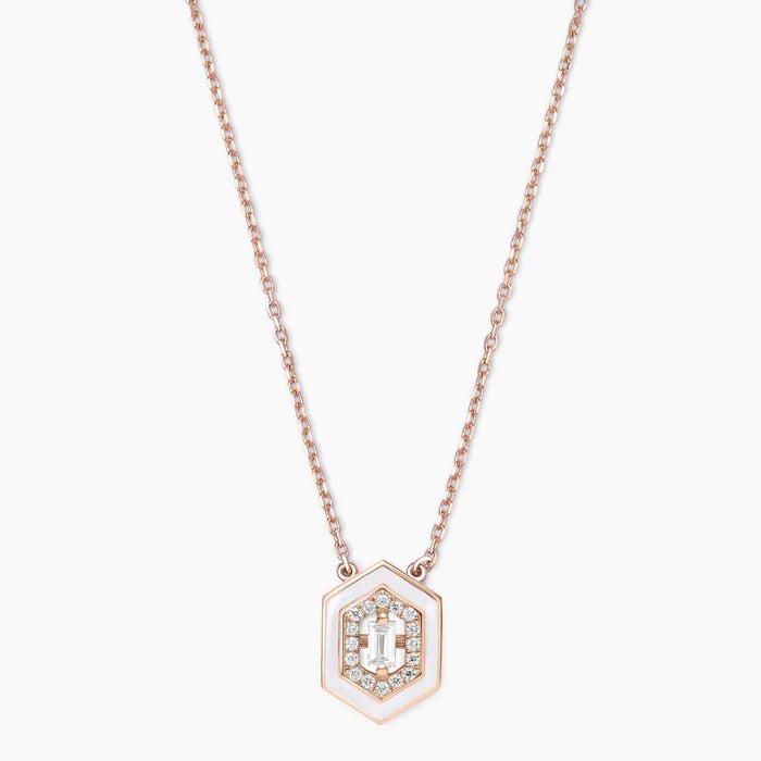 14K Gold Hexagon Enamel Art Deco Diamond Necklace