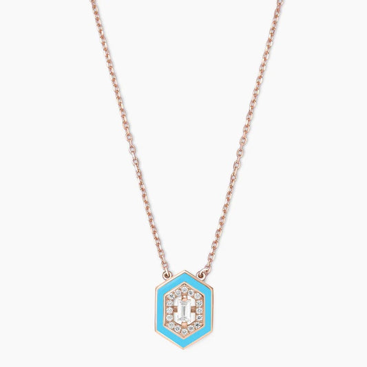 14K Gold Hexagon Enamel Art Deco Diamond Necklace