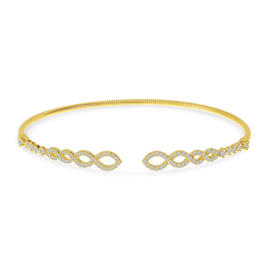 14K Yellow Gold Diamond Flex Infinity Bangle Bracelet 57/100CTW