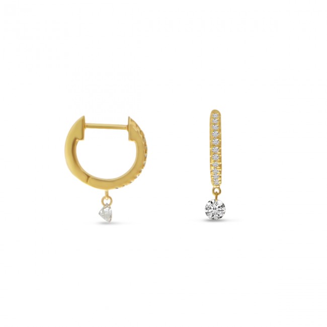 14K Yellow Gold Floating Diamond Tiny Huggie 23/100CTW Hoop Earrings