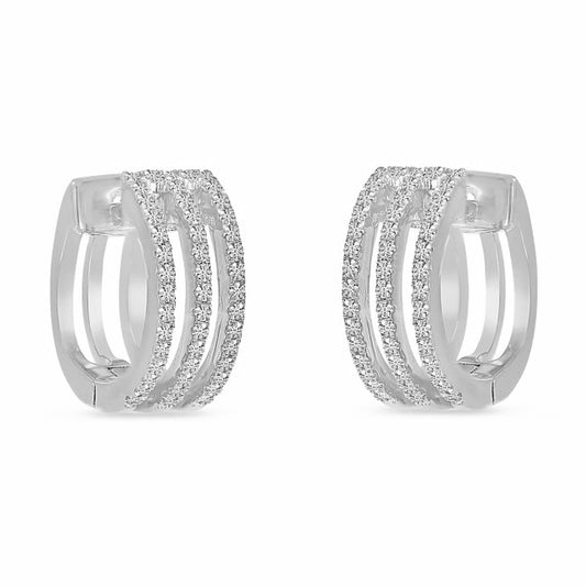 14K Triple Row Diamond Huggie Hoop Earrings 24/100CTW