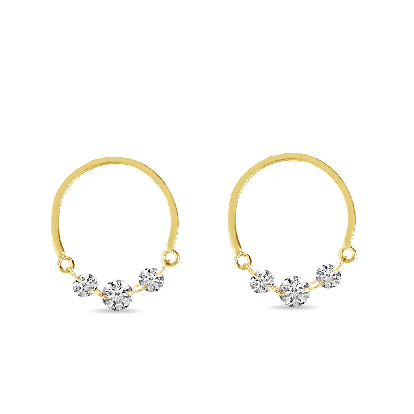 14K Gold Dashing Diamond Half Circle Front Hoop Earrings