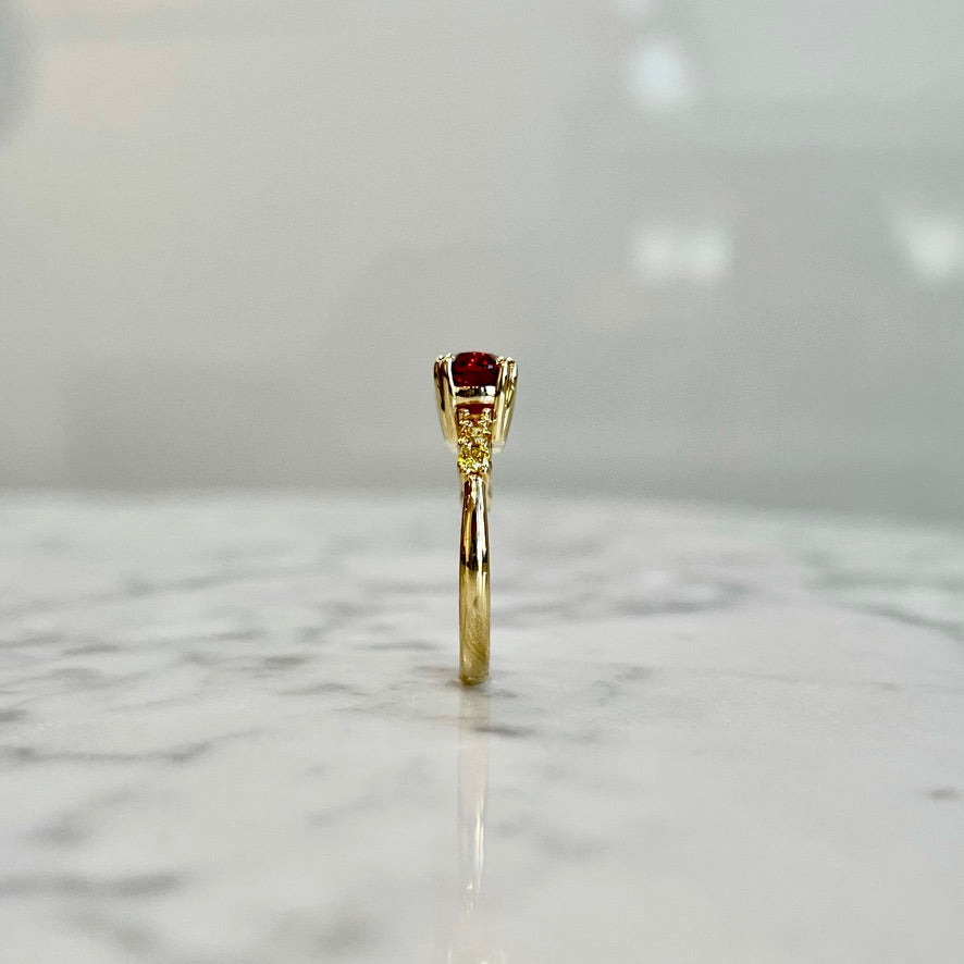 18K Yellow Gold Natural Burmese Red Spinel and Yellow Diamond ring
