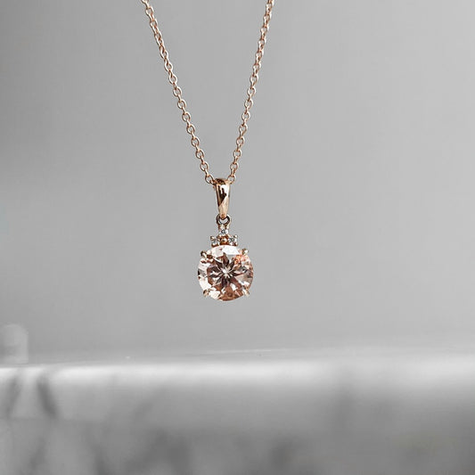 14K Rose Gold Morganite and Diamond Necklace 1.27CTW