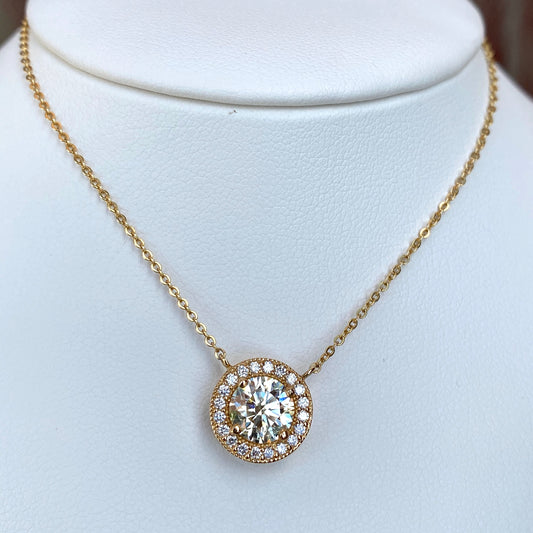 14K Yellow Gold Diamond Halo Necklace 1.23CTR