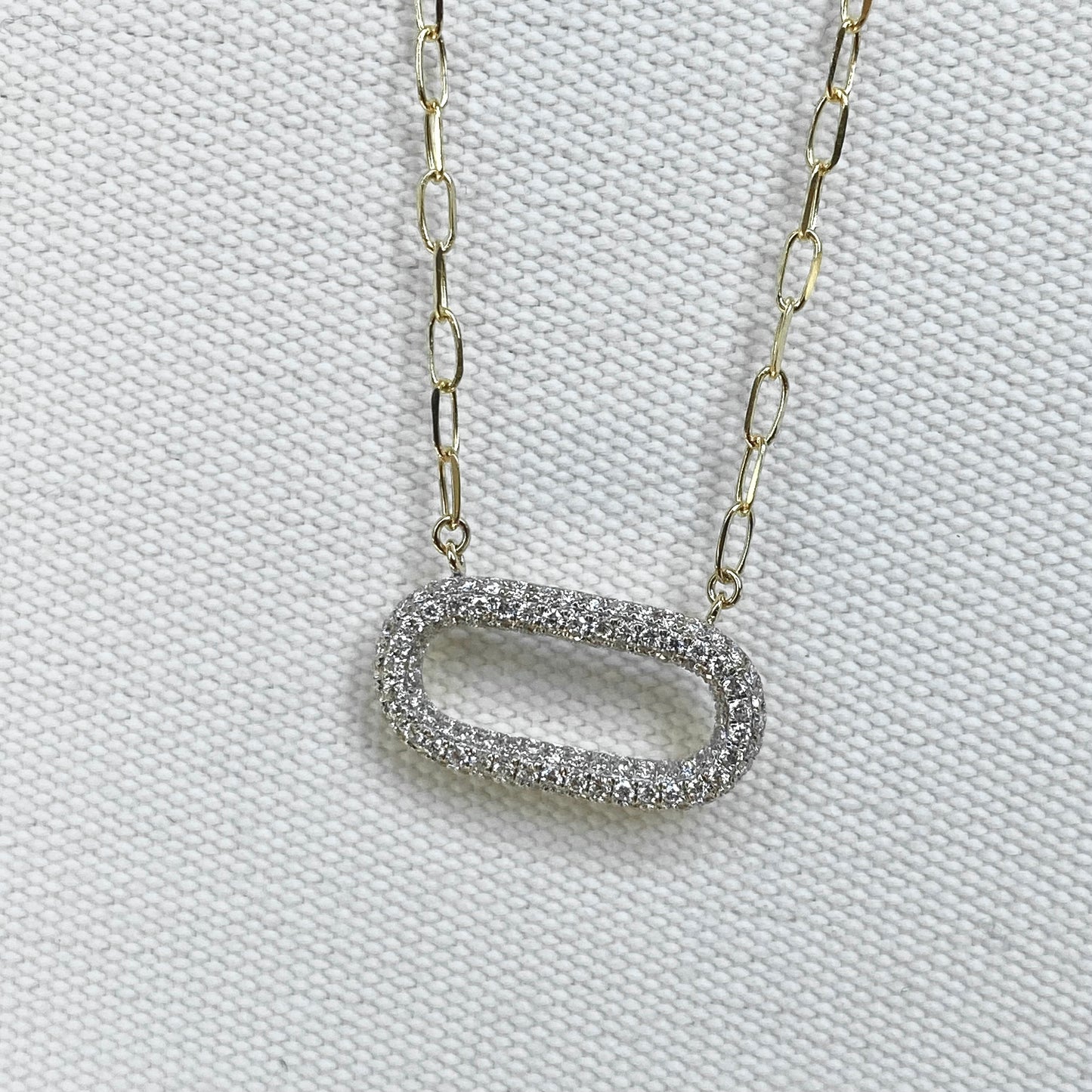 14K yellow gold pavé diamond paper clip link necklace