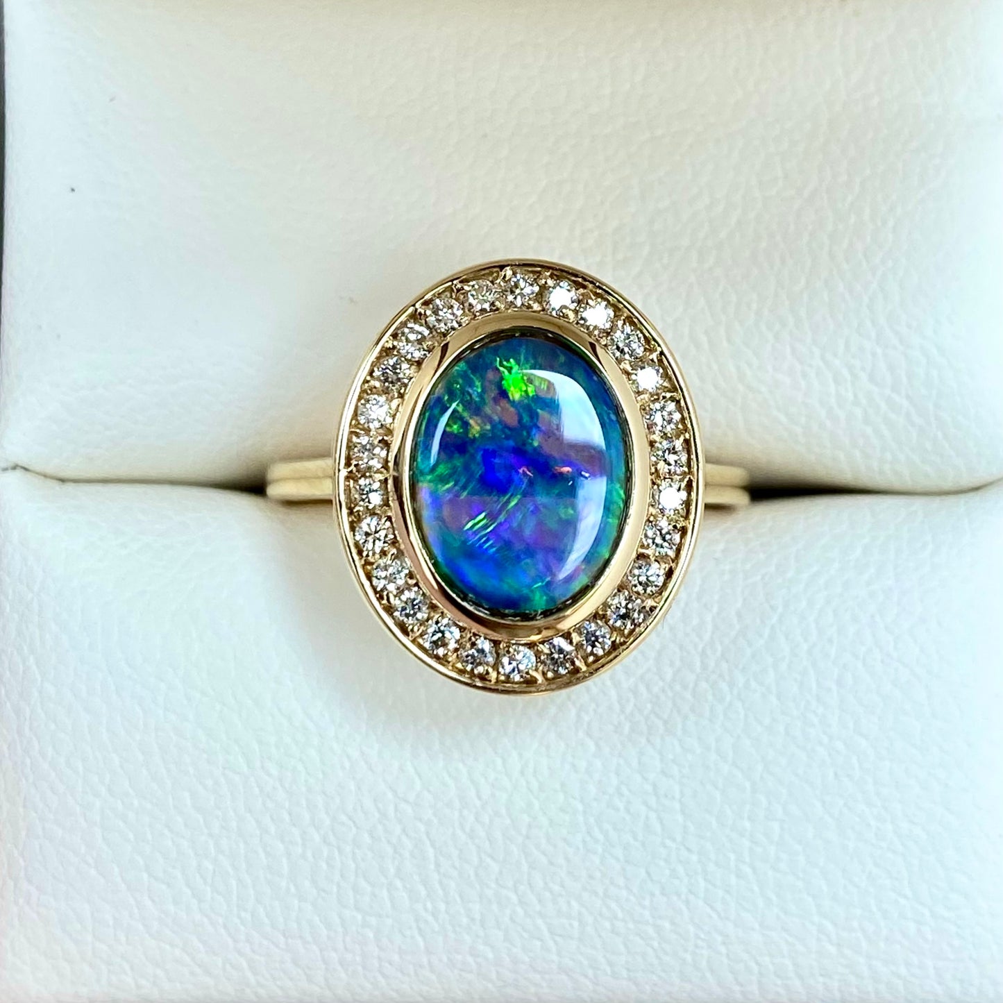 14K Opal and Diamond Halo Ring 1.35CTW