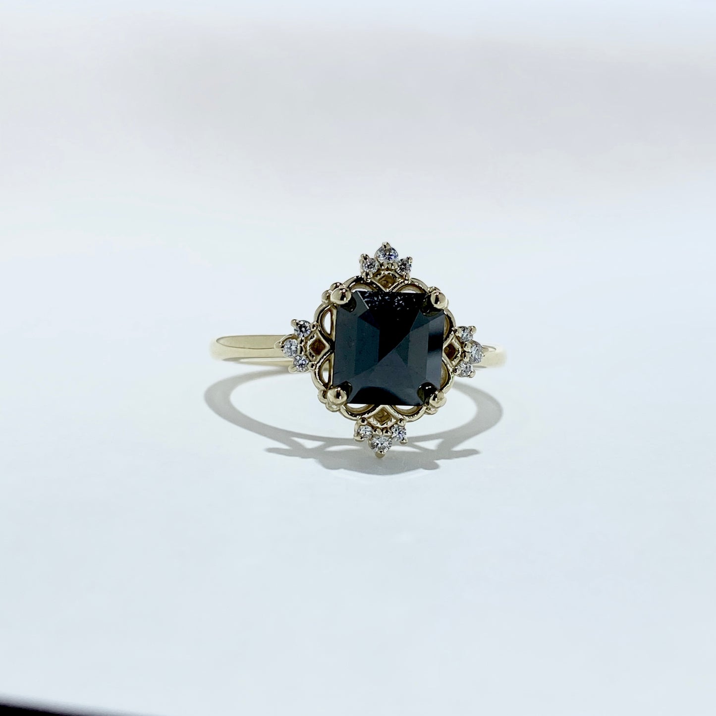 14K Yellow Gold Black Diamond Vintage Halo Ring