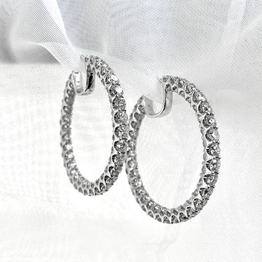 18K White Gold Inside/Outside Diamond Hoop Earrings 8.26CTW