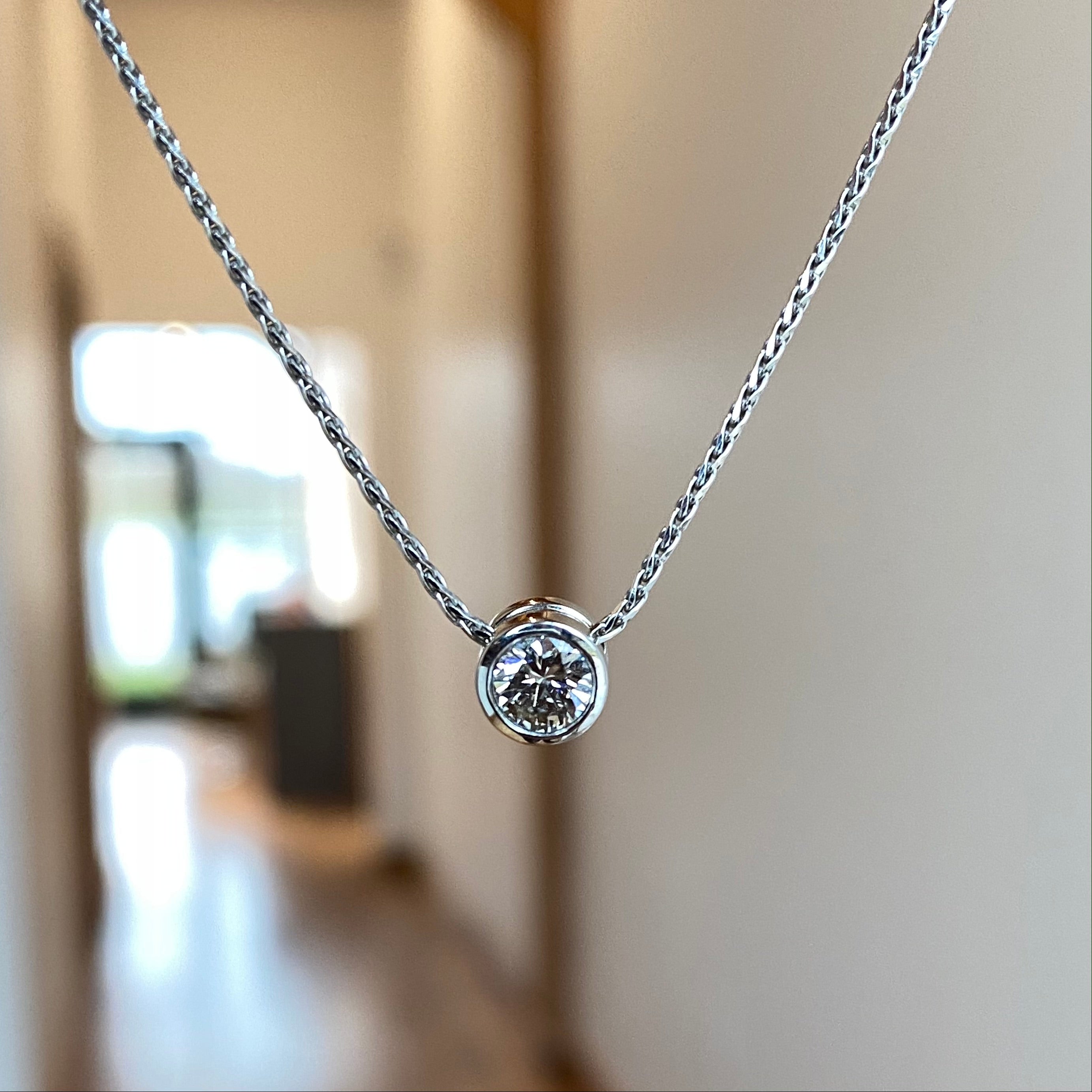 Bezel Set Oval Diamond Necklace – Harold Stevens