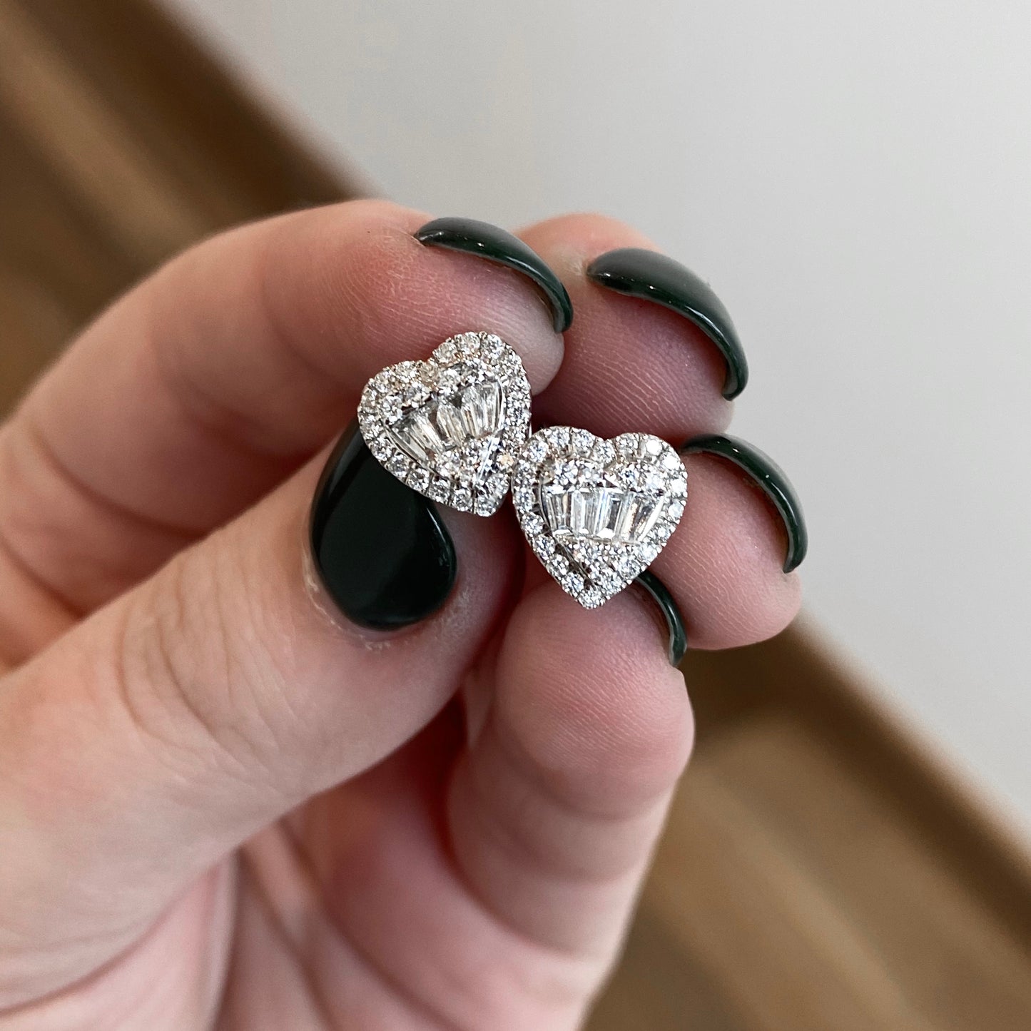 18K White Gold Diamond Heart Shape Diamond Cluster Stud Earrings 61/100CTW