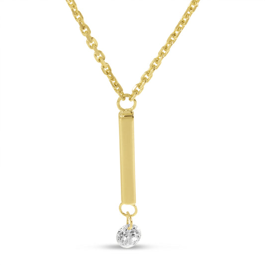 14K Yellow Gold Dangling Bar Floating Diamond Necklace