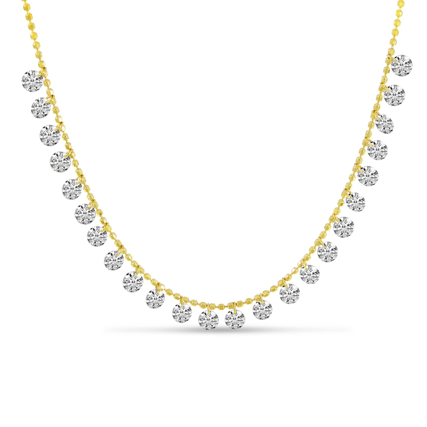 14K yellow gold floating diamond "shaker" necklace