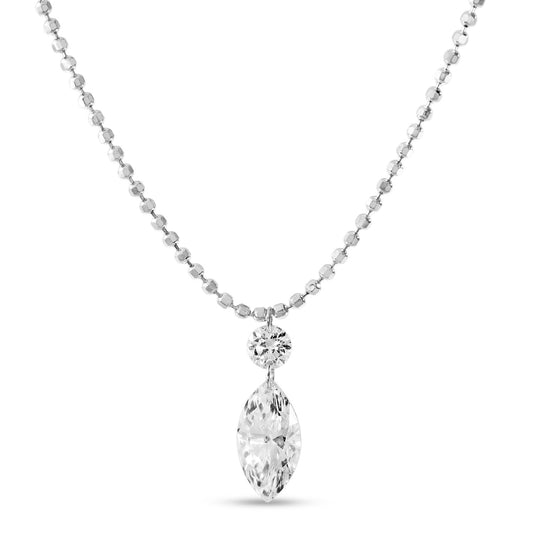 14K White Gold Floating Diamond Fancy Round and Marquise Bead Chain Necklace 53/100CTW