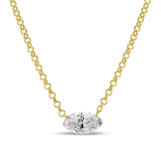 14K Yellow Gold Floating Diamond Fancy East to West Marquise Cable Chain Necklace 79/100CTW