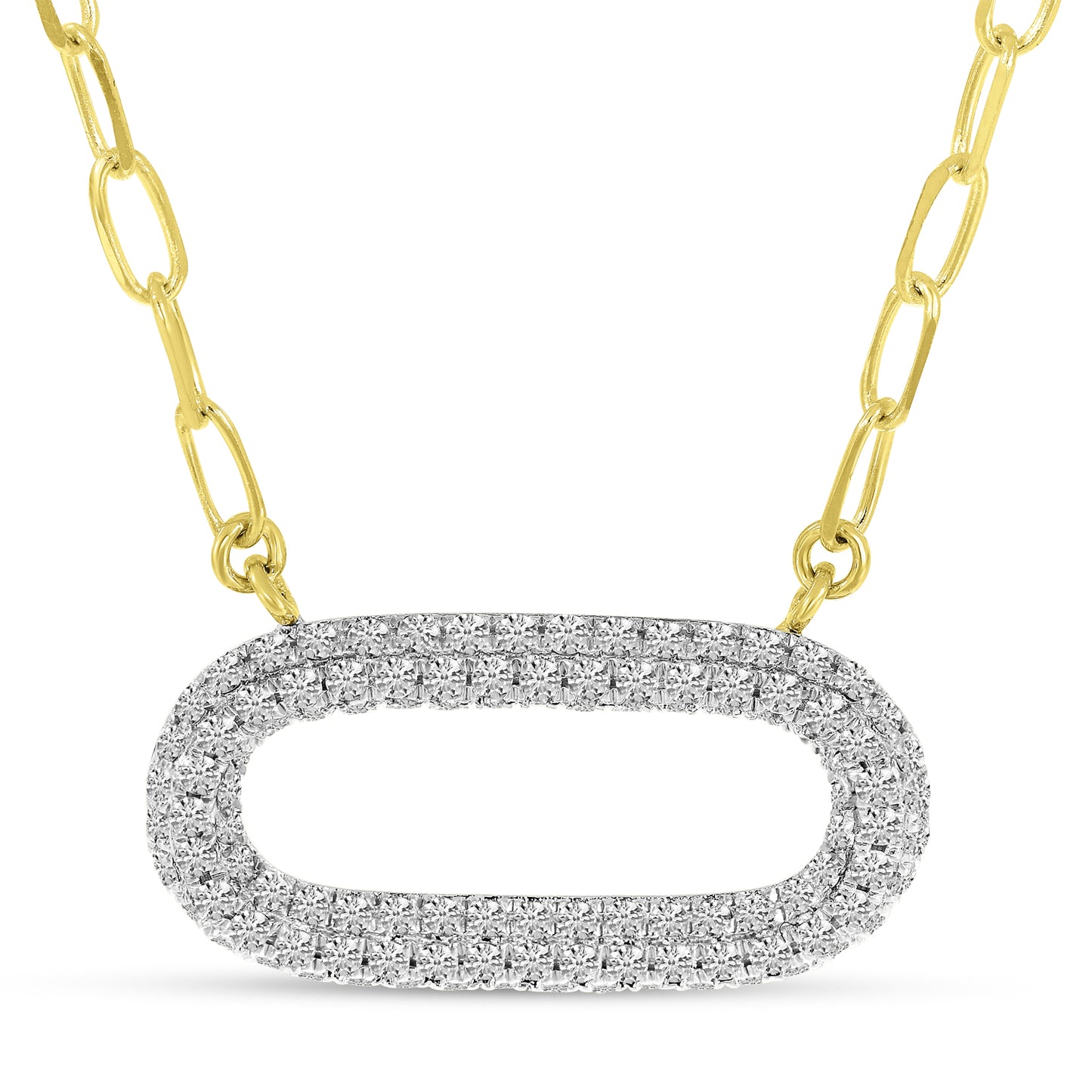 14K yellow gold pavé diamond paper clip link necklace