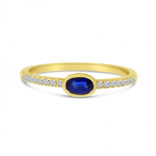 14K Yellow Gold East West Oval Sapphire and Diamond Ring 12/100CTW