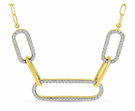 14K Yellow Gold Triple Paperclip Diamond Necklace 31/100CTW