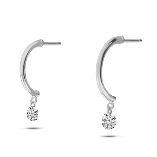 14K White Gold Floating Diamond Half Huggie Earrings 20/100CTW