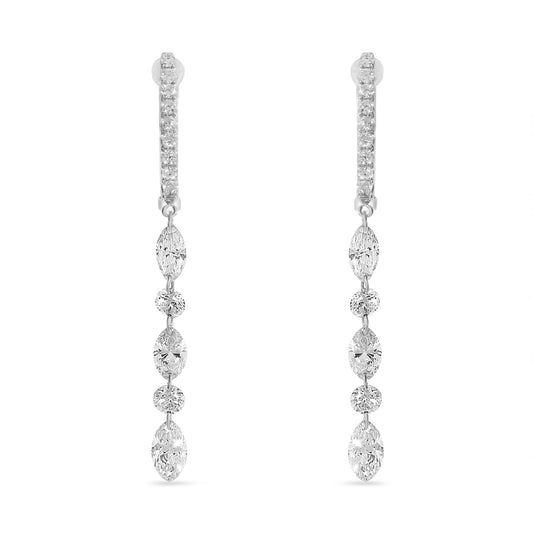 14K White Gold Round and Marquise Floating Diamond Drop Earrings 1.64CTW