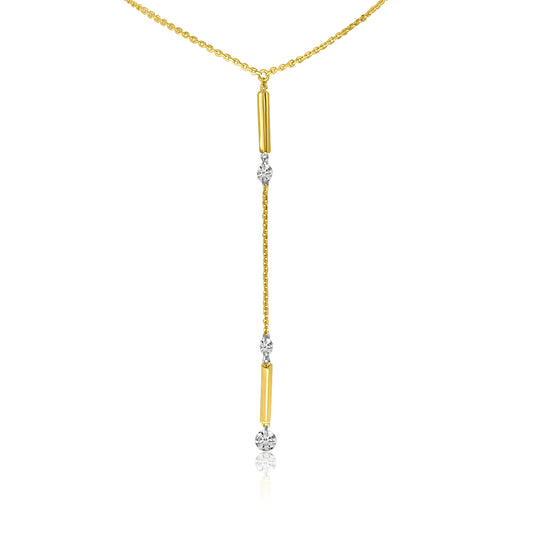 14K Yellow Gold Lariat "Y" Floating Diamond Necklace 31/100CTW