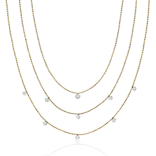 14K Yellow Gold Triple Layer Floating Diamond Necklace 95/100CTW